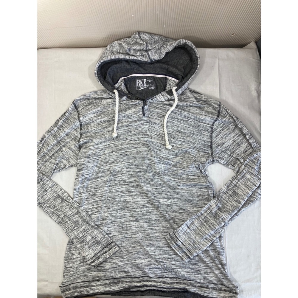 BKE Vintage Mens XL Gray Marl Space Dye Henley Hoodie Lightweight Cotton‎ Shirt
